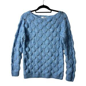 La Maille Frnch Paris blue chunky mermaid pointelle‎ knit women’s M/L